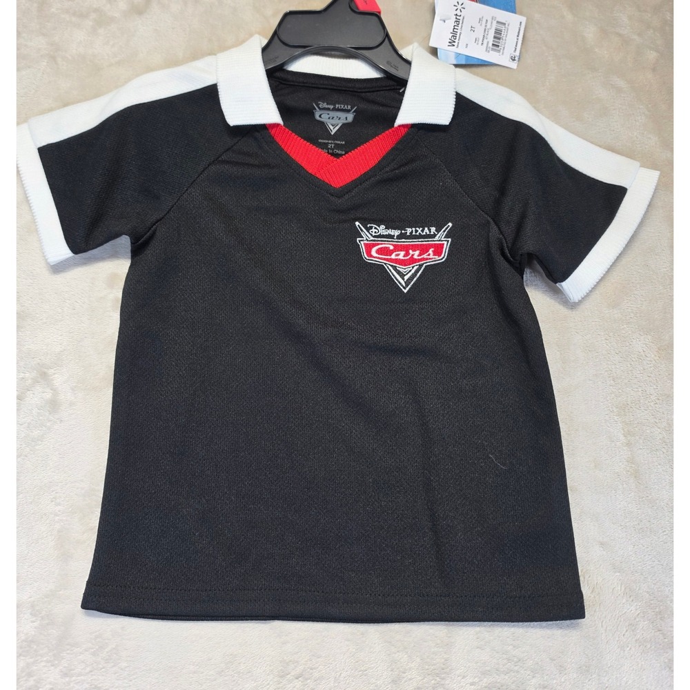 Disney Pixar Cars Toddler Boys Jersey Polo Shirt Black Red White 2T